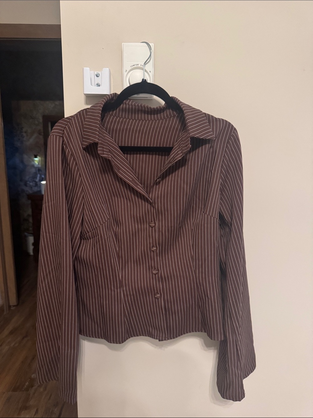 Striped Brown Button-Front Women’s Shirt